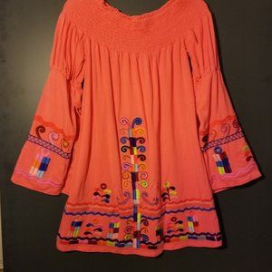 VaVa by Joy Han Embroidered Off Shoulder Bell Sleeve Boho Dress Size Medium